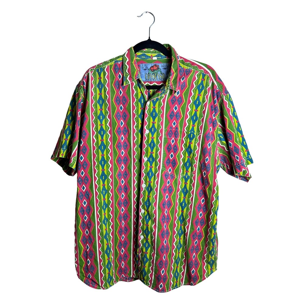 90s Vintage Consenso Geometric Button Up Shirt Men's XL Grunge Skater